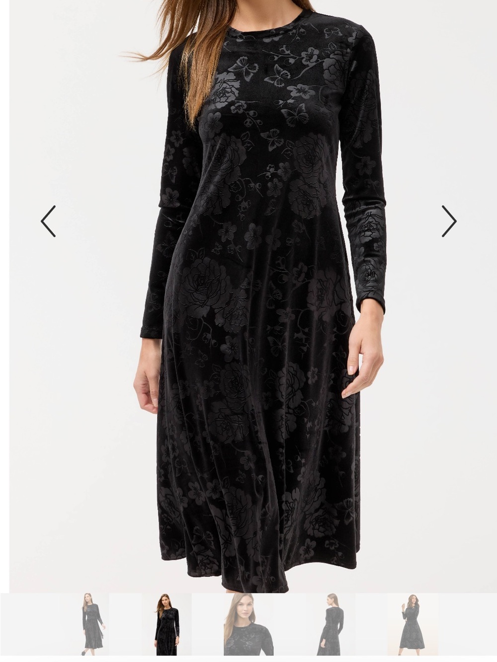 Johnny Was Black Velvet Floral Midi Dress - Picture 2 of 5